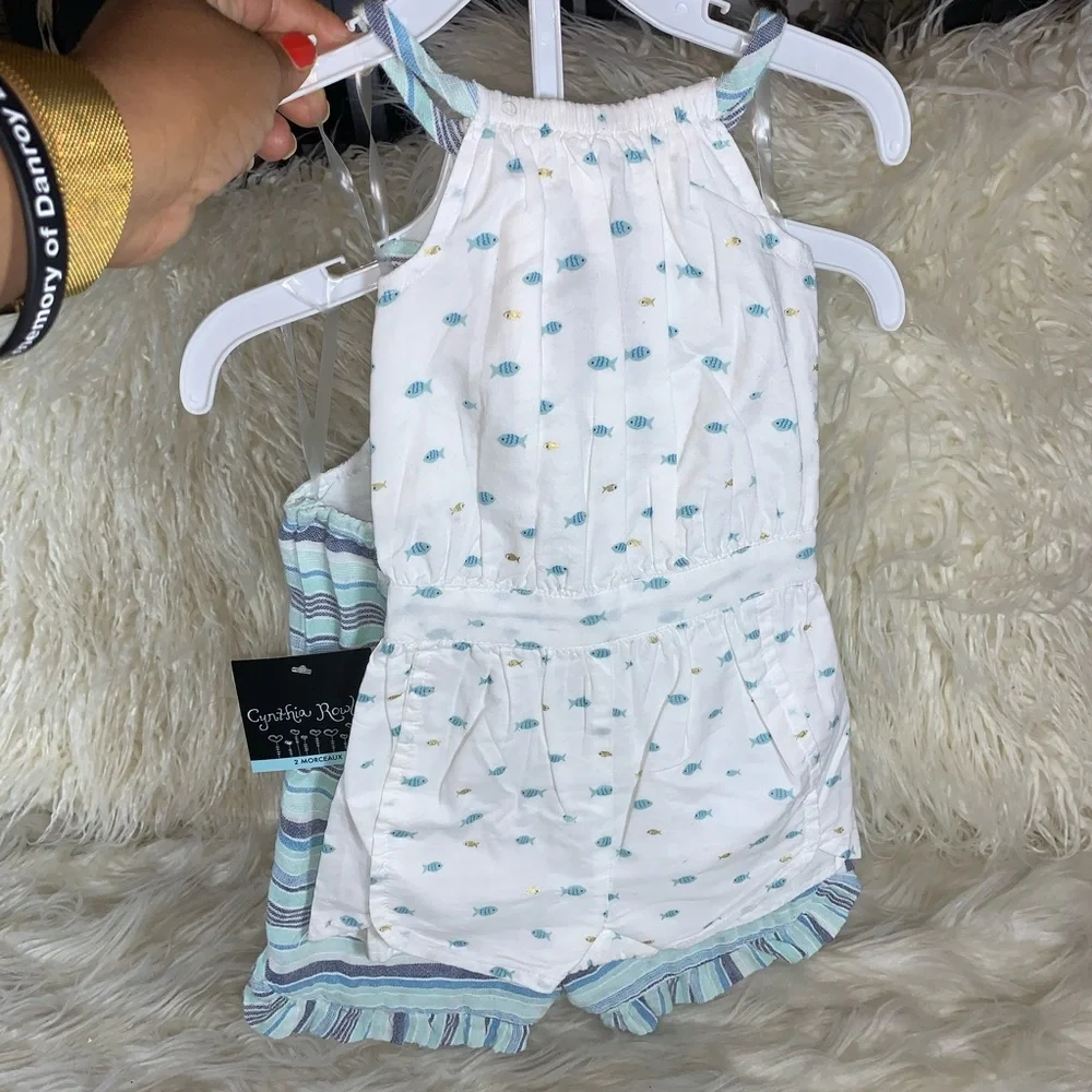Cynthia Rowley Baby Girls 2-Pack Cotton Halter Rompers | 12M | NWT